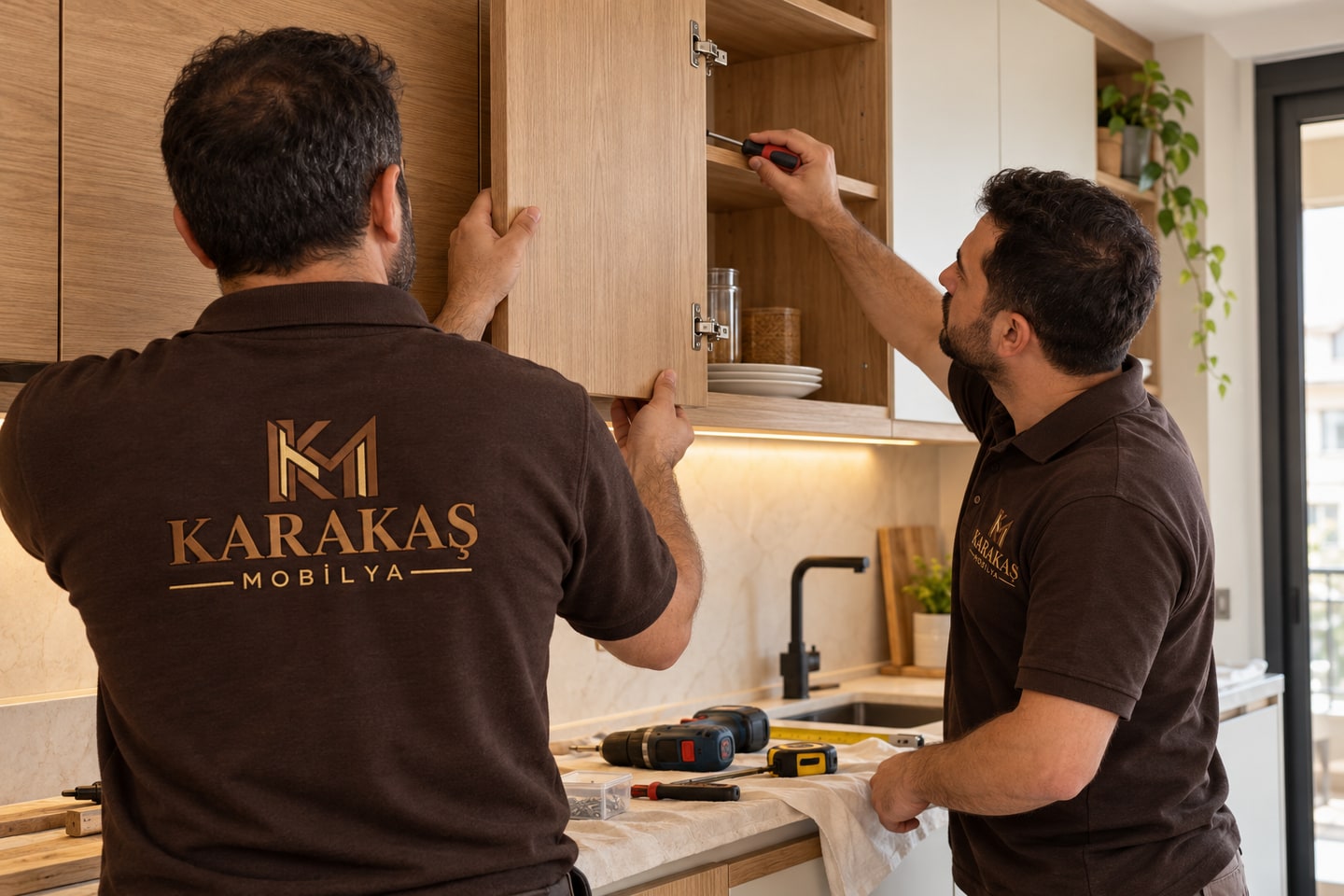 Karakaş Mobilya ustaları Sakarya Karasu özel ölçü mutfak dolabı montajı ve kapak ayarı